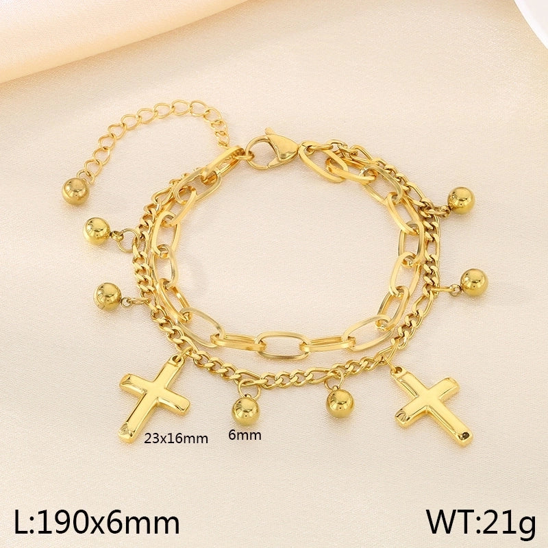 Elegant Minimalist Streetwear Cross 304 Stainless Steel 18K Gold Plated Bracelets In Bulk