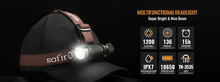 Lampe Frontale Sofirn HS42 - 2100 Lumens, Lumière Rouge Et Blanche, Rechargeable USB-C, étanche IPX6, Pour Rando, Camping, Pêche