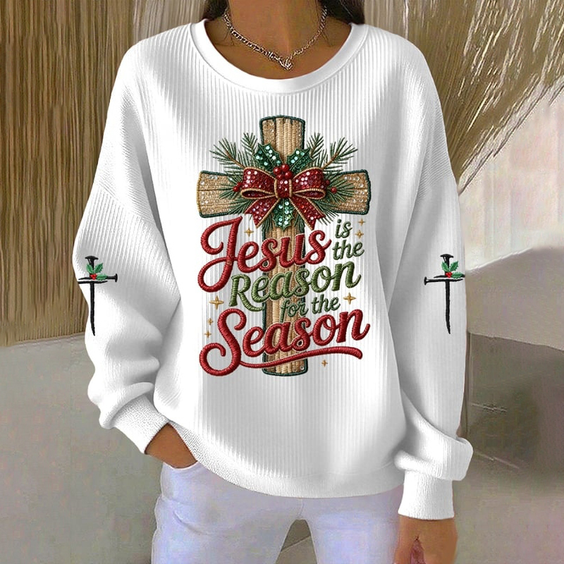 Women's Christmas Cross Print Crew Neck Long Sleeve Sweatshirt wearshes