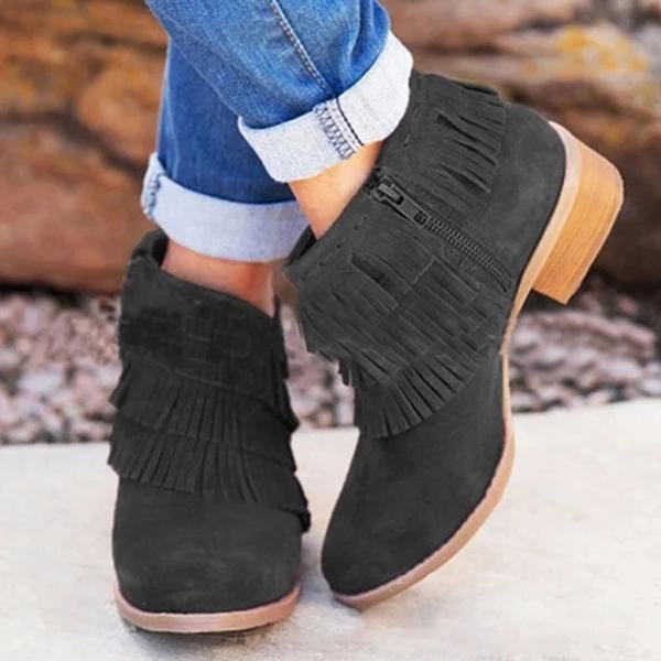 Retro Tassel Zipper Boots Women's Casual Ankle Boot