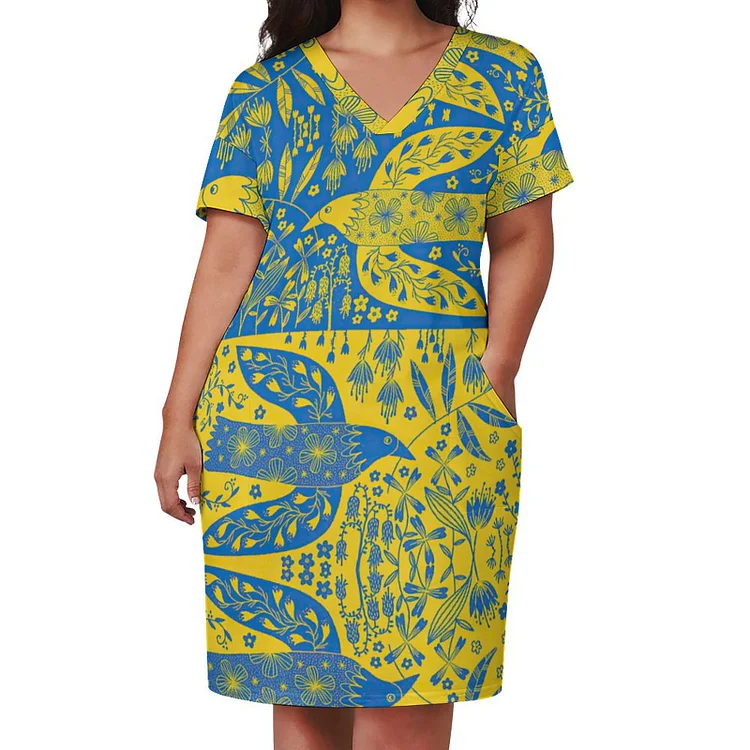 Personalized Design Women's Loose Pocket Dress Flag Elements