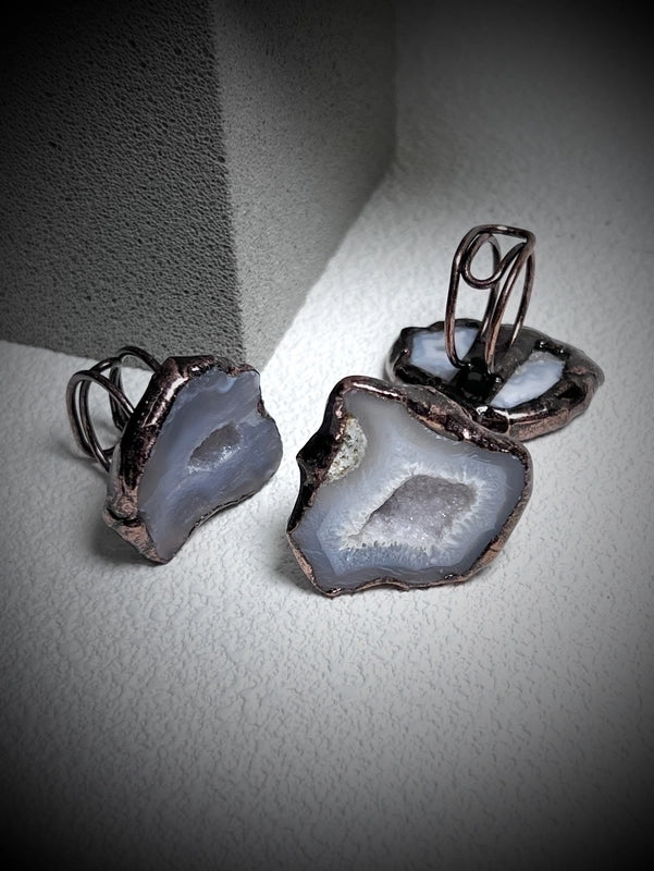 Agate Copper Asymmetrical Irregular Handmade Asymmetrical Irregular Open Rings
