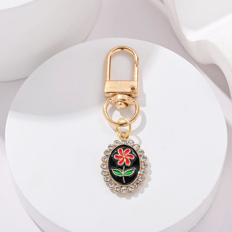 IG Style Elegant Sweet Flower Alloy Enamel Inlay Rhinestones Bag Pendant Keychain