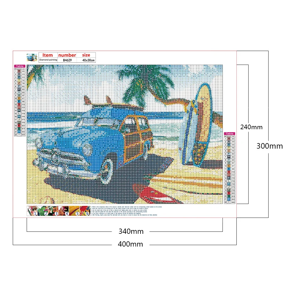 Full Round Diamond Painting 40*30cm - Beach Car