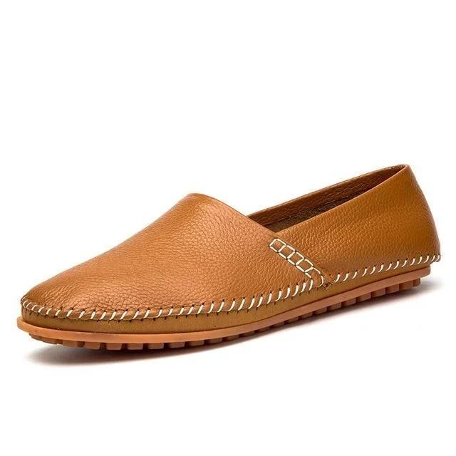 Men Non-slip Fashion Slip On Genuine Leather Flats Moccasins Loafers Shoes | EGEMISS