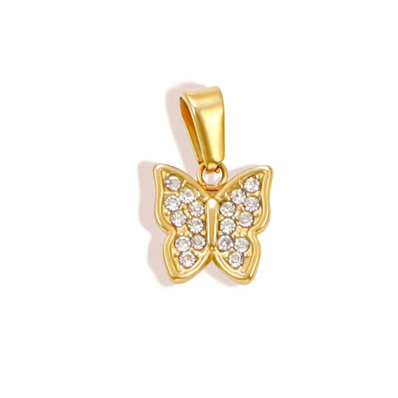 1 Piece 13.3*20.7mm 304 Stainless Steel Zircon 24K Gold Plated Star Heart Shape Butterfly Polished Pendant Jewelry Accessories