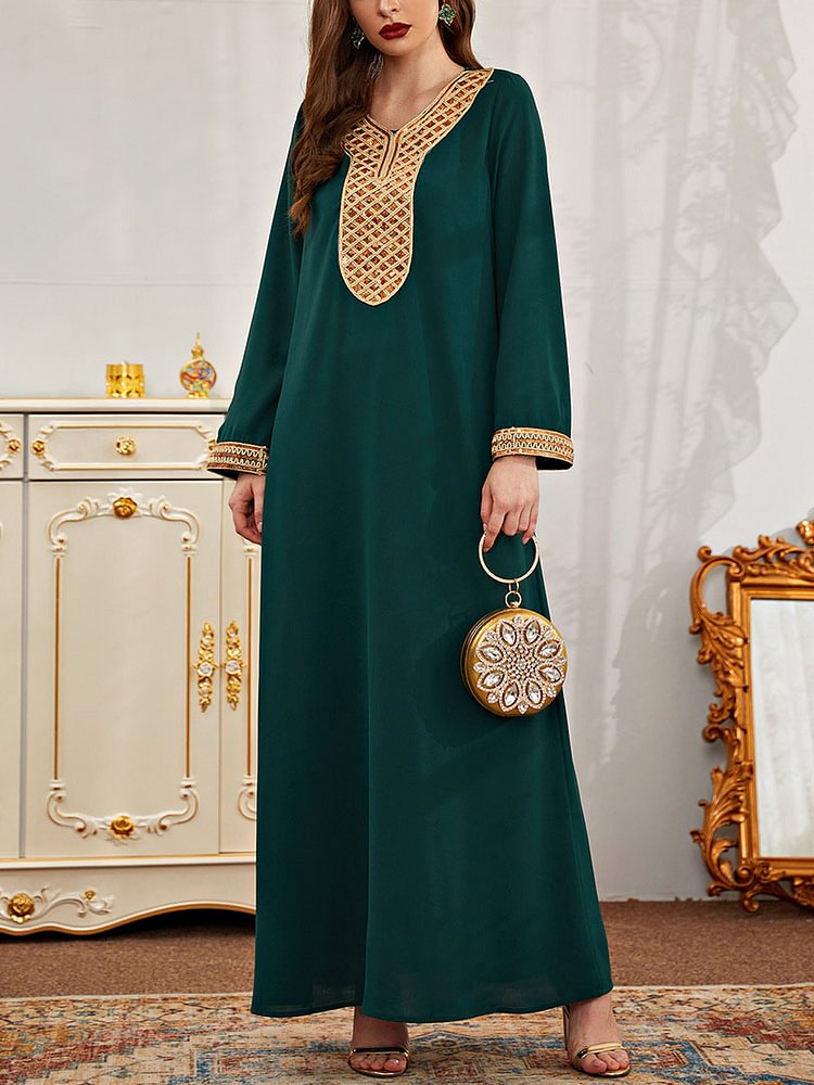 Solid color sequined Muslim Ramadan robe
