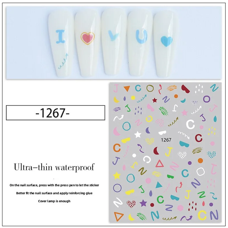 Nail Stickers Back Glue Multiple Color Cute Cartoon Round Symbol Designs Nail Decal Decoration Tips For Beauty Salons-Nail Inspo