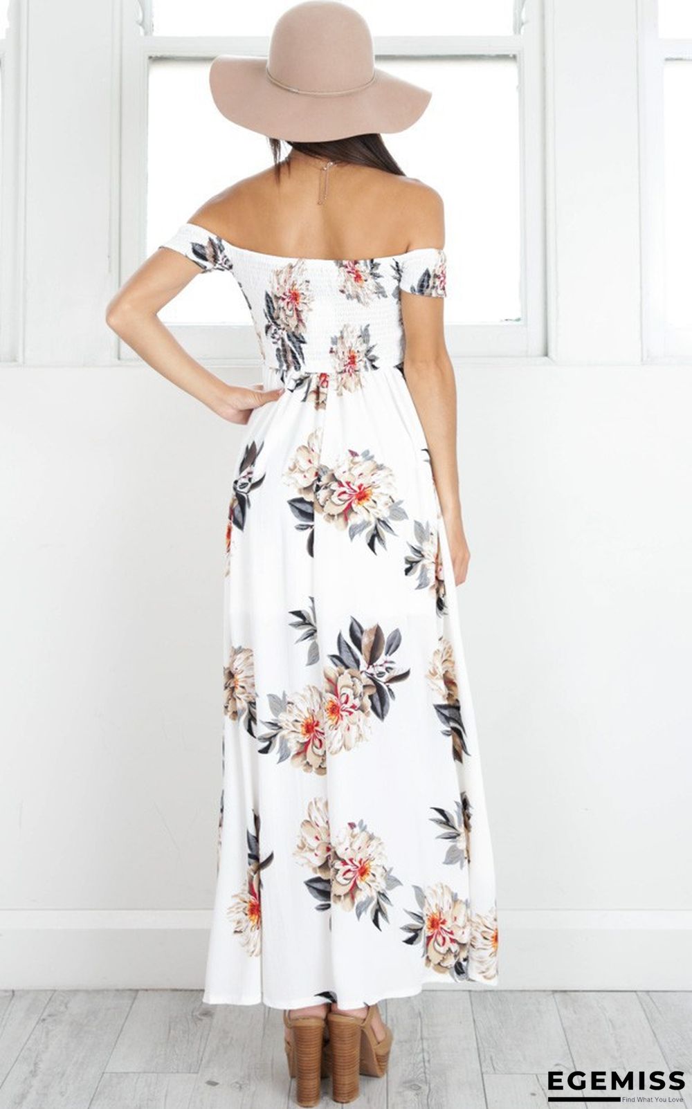Chest-wrapped Flower Printed Beach Gown White Dresses | EGEMISS