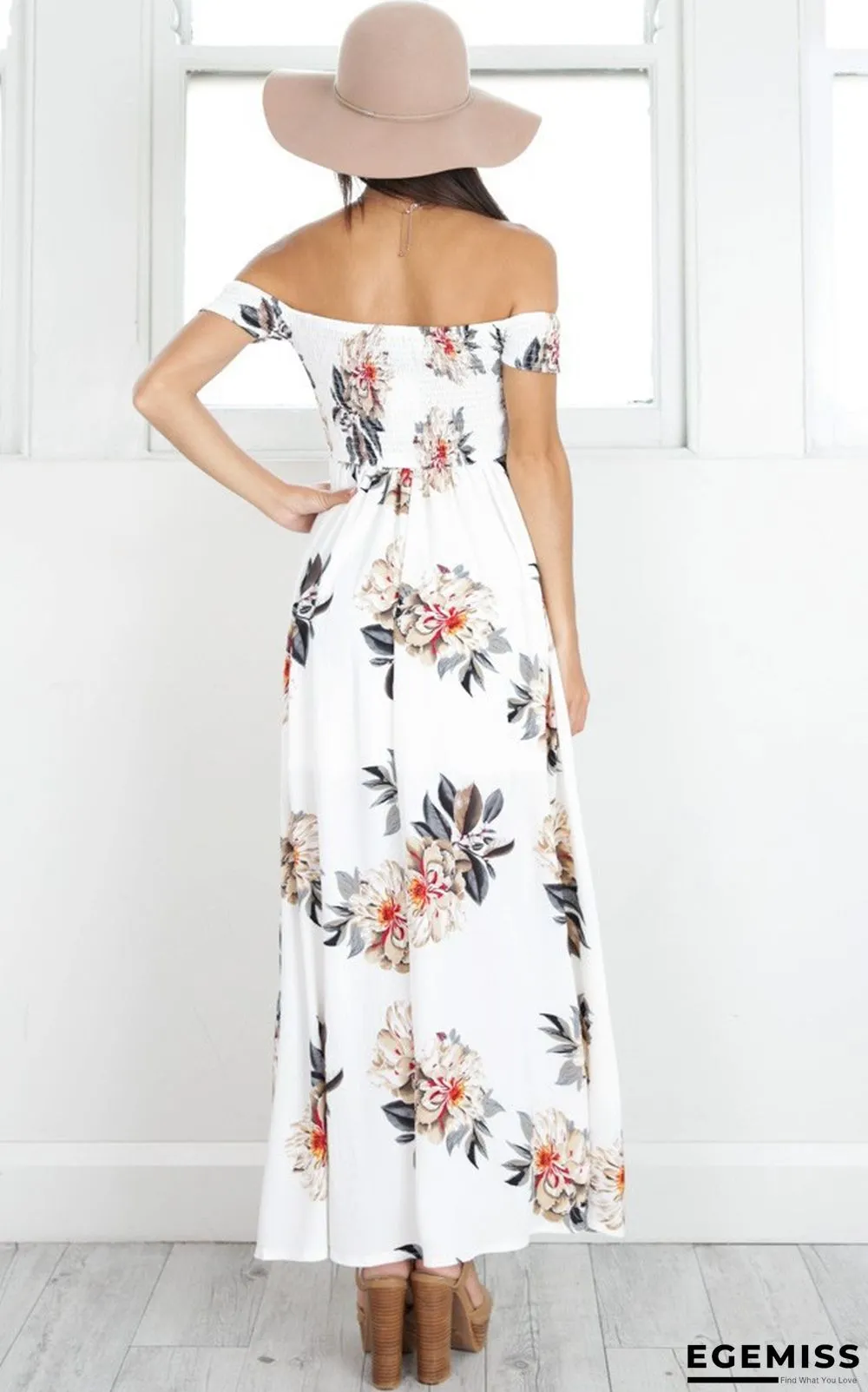 Chest-wrapped Flower Printed Beach Gown White Dresses | EGEMISS