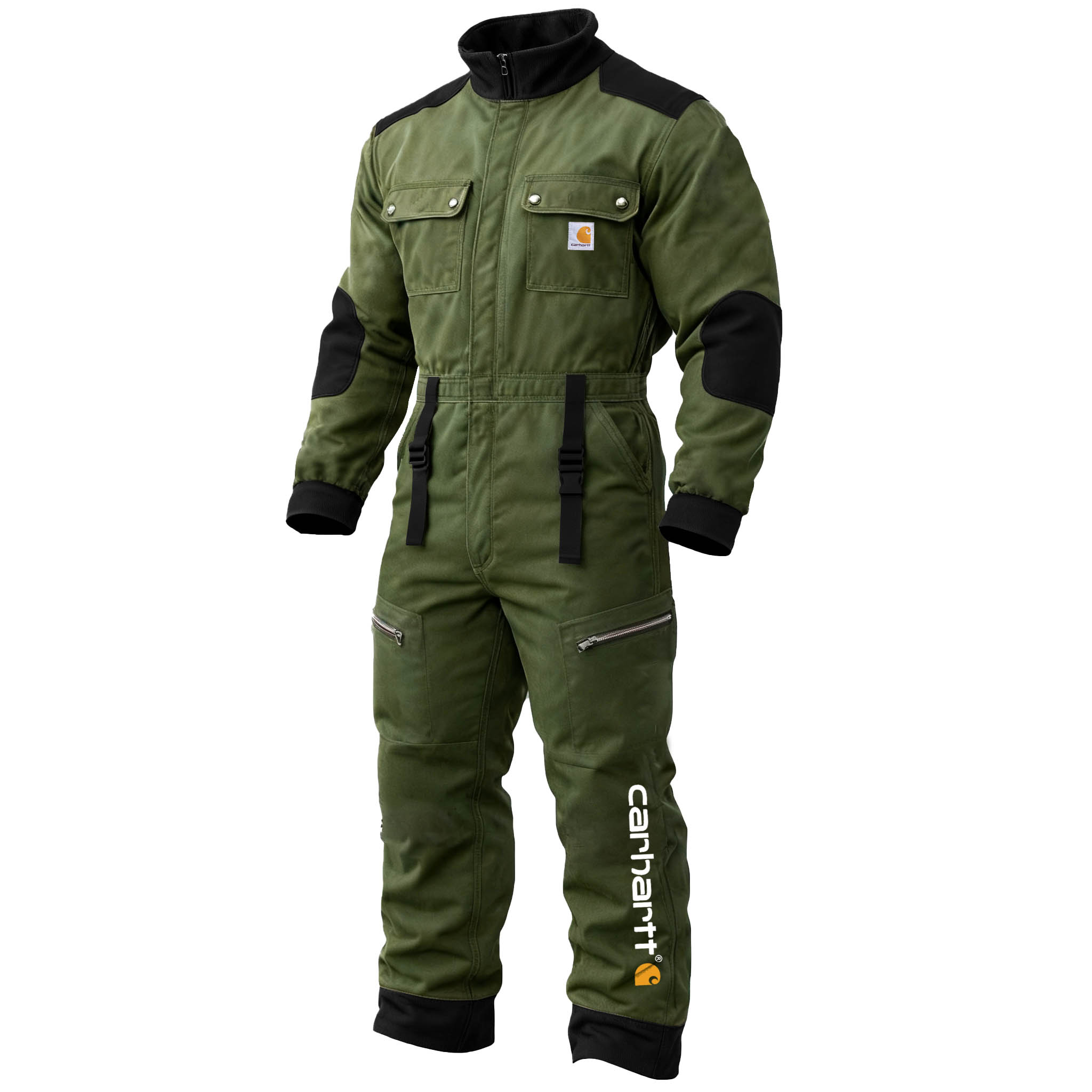 Men's Vintage Army Green Duck Work Insulated Coverall Long Sleeve Jumpsuit