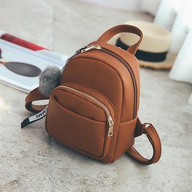 'Fuzzy Ball' Pendant Mini Faux-Leather Backpack、、sdecorshop
