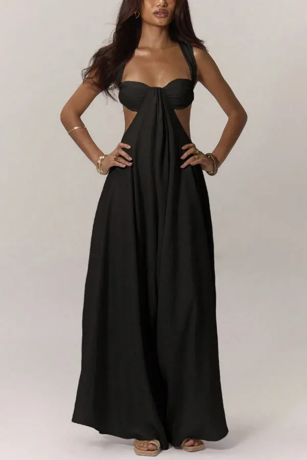 Solid Color Casual Camisole Loose Stretch Wide-leg Jumpsuit
