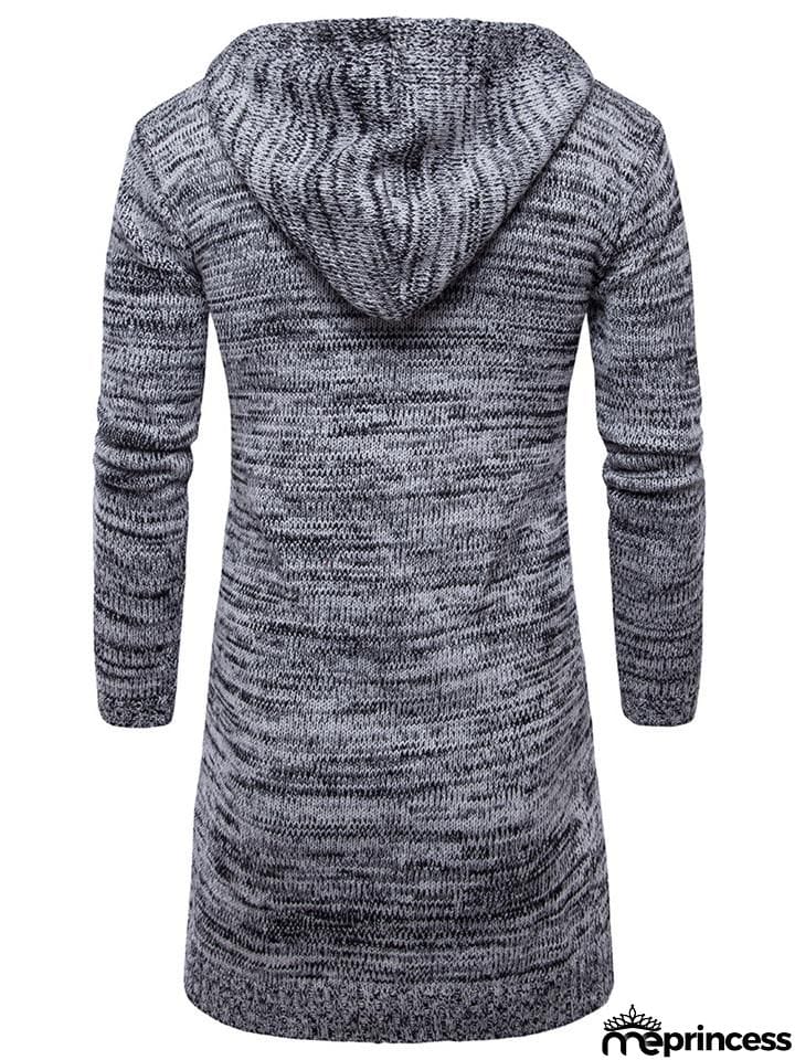 Men's Knitted Long Sleeve Hooded Cardigan