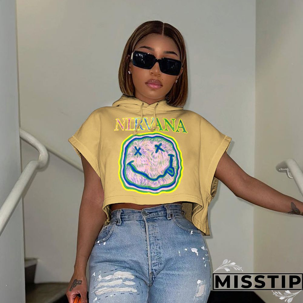 Summer Smiling face Printed Short Sleeve Hoodie T-shirt