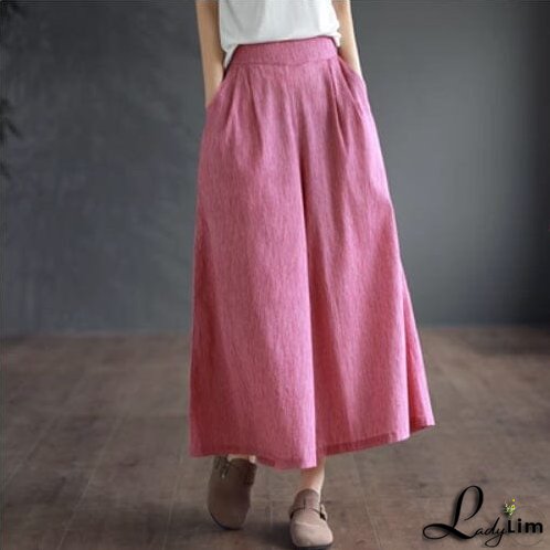 Causal Summer Cotton Solid Wide Leg Pants