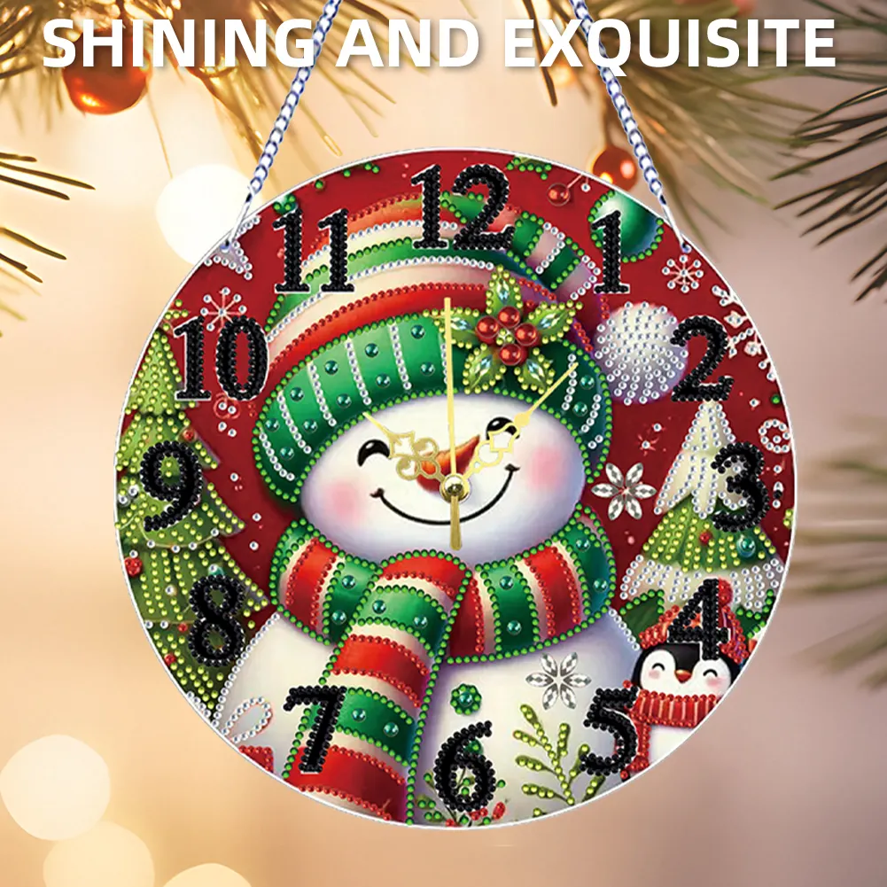 2D Flat DIY Xmas Diamond Painting Ornament with Clock Function Creative Craft
