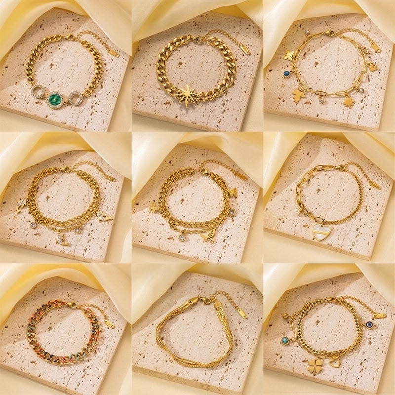 Casual Minimalist Eye Flower Butterfly Titanium Steel Zircon Bracelets In Bulk