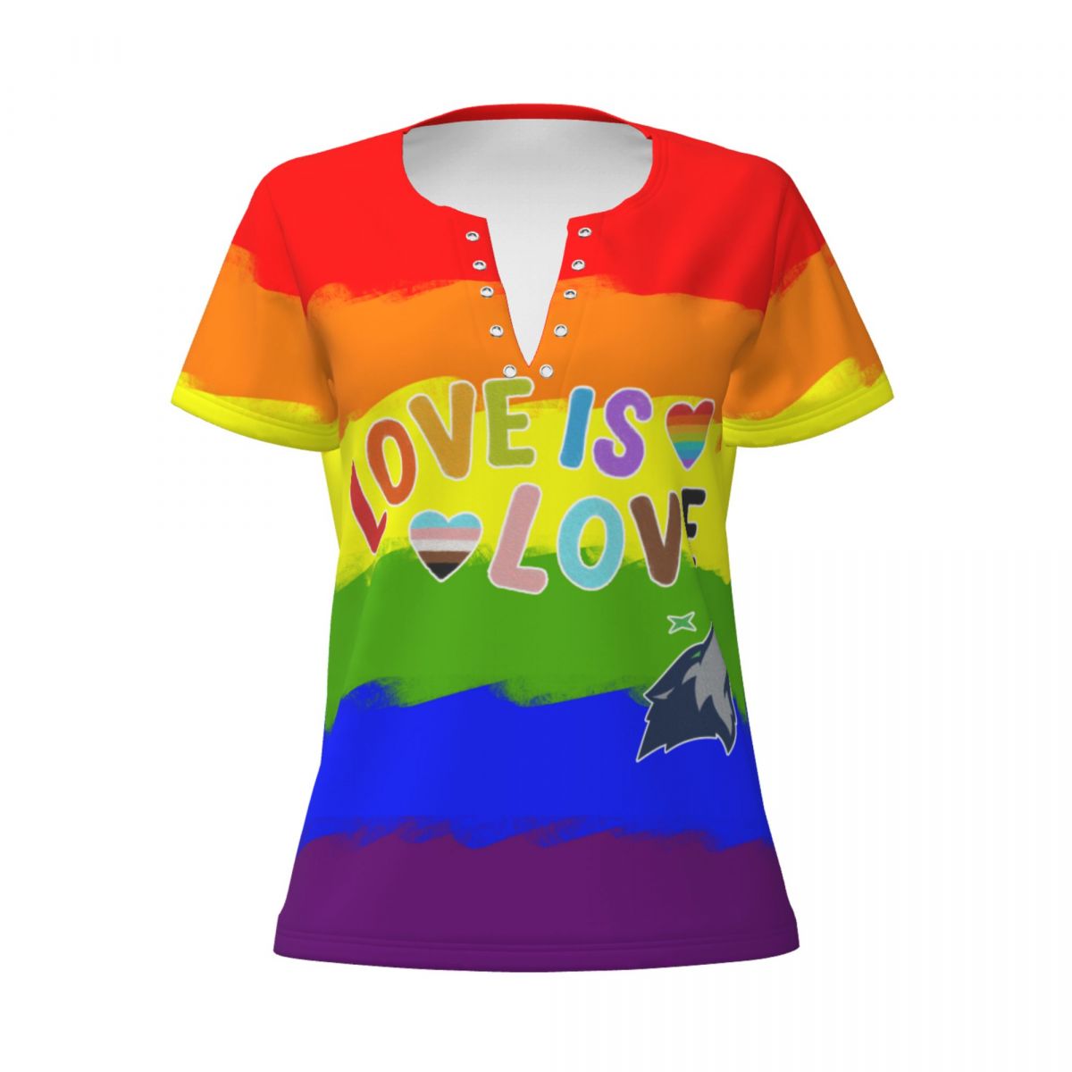 Minnesota Timberwolves Love Pride Women's Summer Tops V Neck T-Shirt