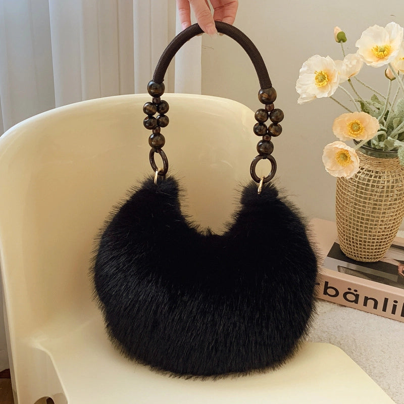 Women’s Medium Plush Solid Color Classic Style Streetwear Pillow Shape Zipper Underarm Bag