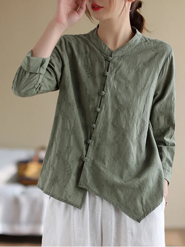 Vintage Slant-Button Loose Shirt - yankia