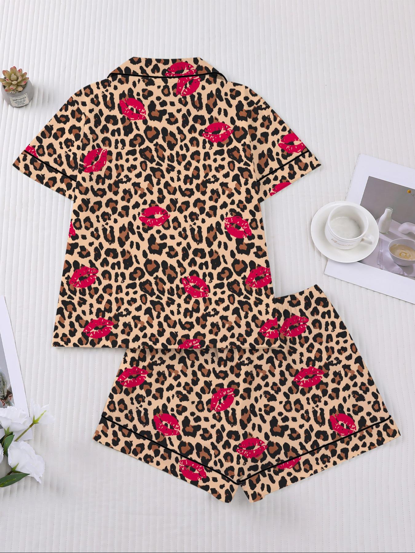 【Valentine's Day】Women's Sleepwear Set, Soft Short Sleeve Shirt & Elastic Shorts, Comfortable Casual Home Wear Loungewear, Perfect for Daily Use & Parties