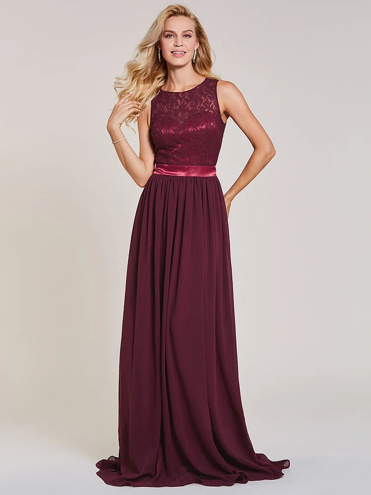 Sleeveless Floor-Length Red A-Line Evening Party Dress