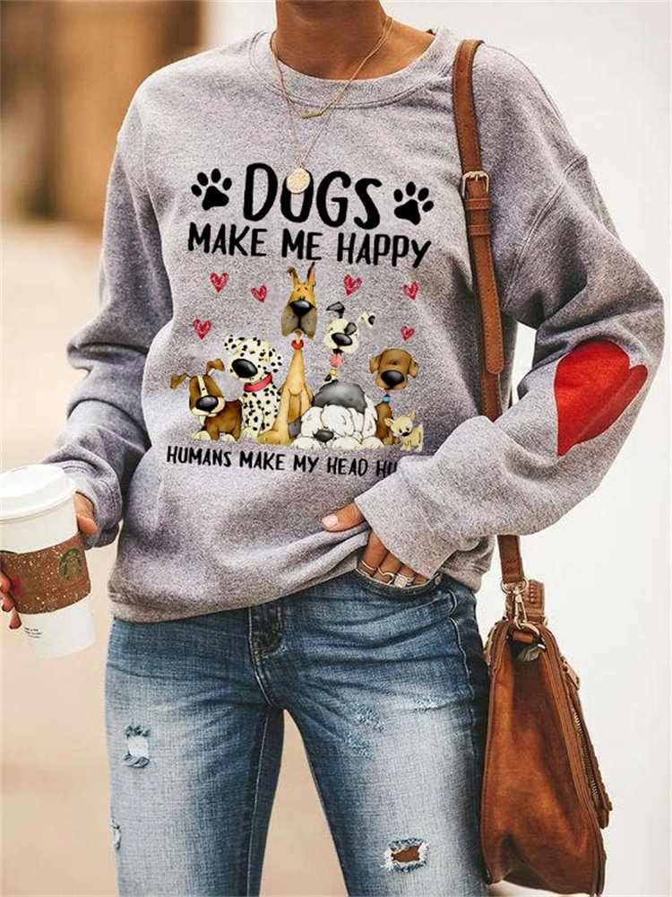 Dogs Make Me Happy Hearts Print Sweatshirt