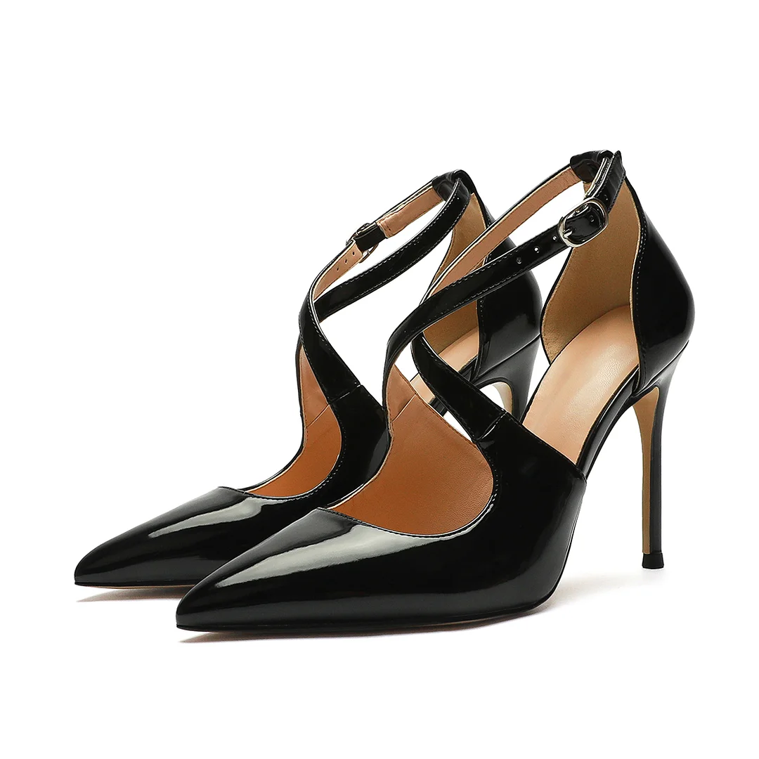 95mm Women's Pointed Toe Cross Strap Heels Ankle Strap Sandals Pumps Shoes-MERUMOTE