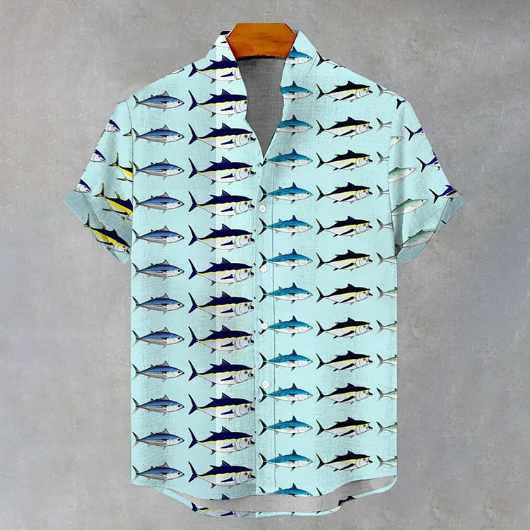 Men's Retro Sea Fish Art Print Casual Short Sleeve Shirt