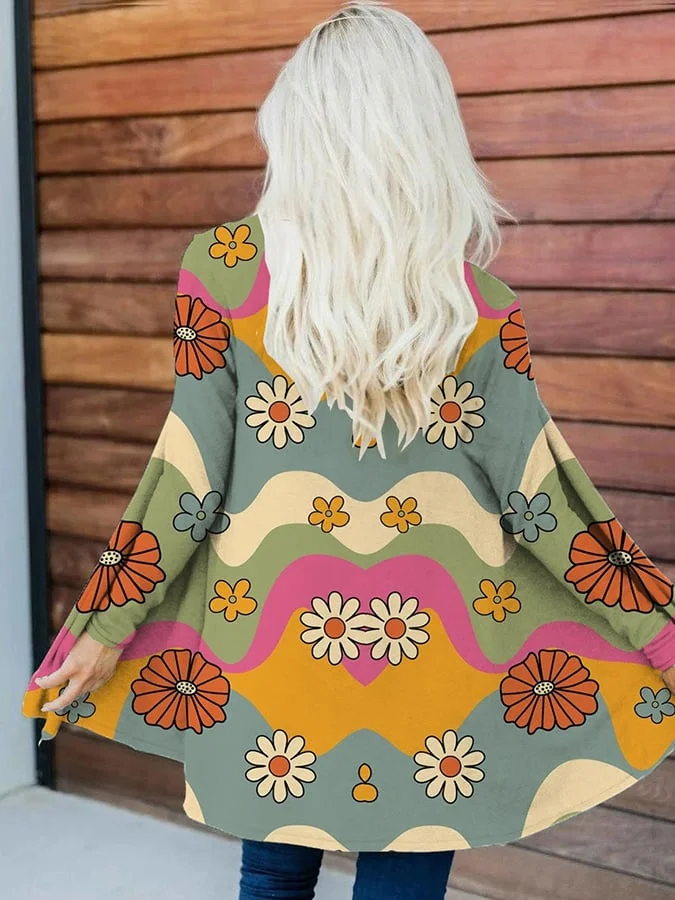 Vintage Printed Loose Fitting Long Sleeved Cardigan