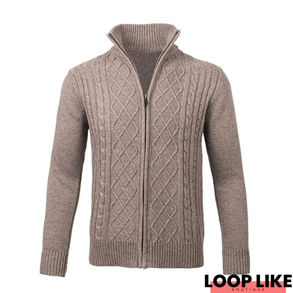 Men's Sweater Coat Solid Color Zipper Turtleneck Long Sleeve