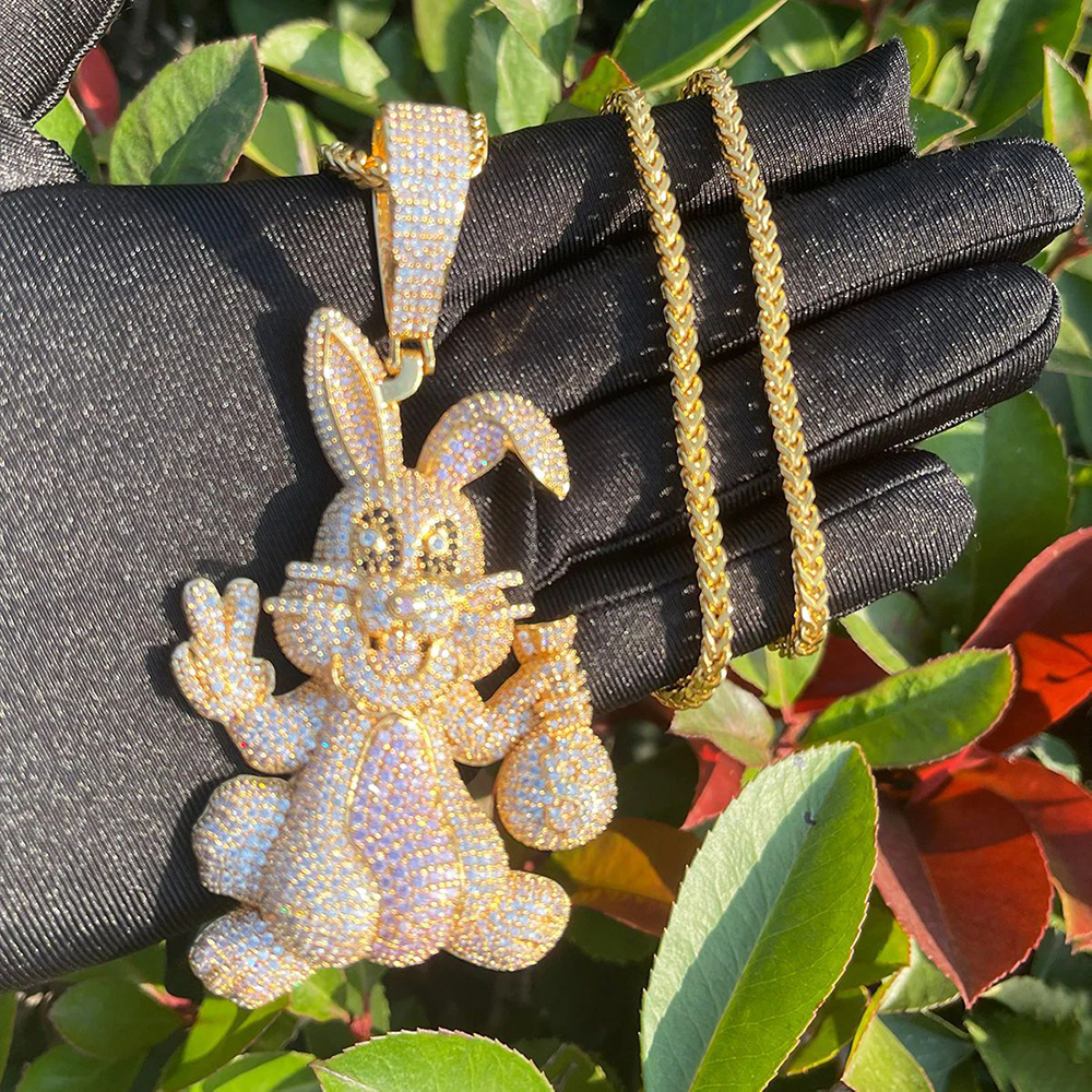 Cartoon Character Bunny Iced Out CZ Stone Pendants