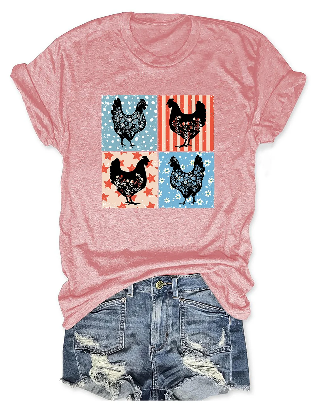 Patriotic Floral Chicken T-shirt