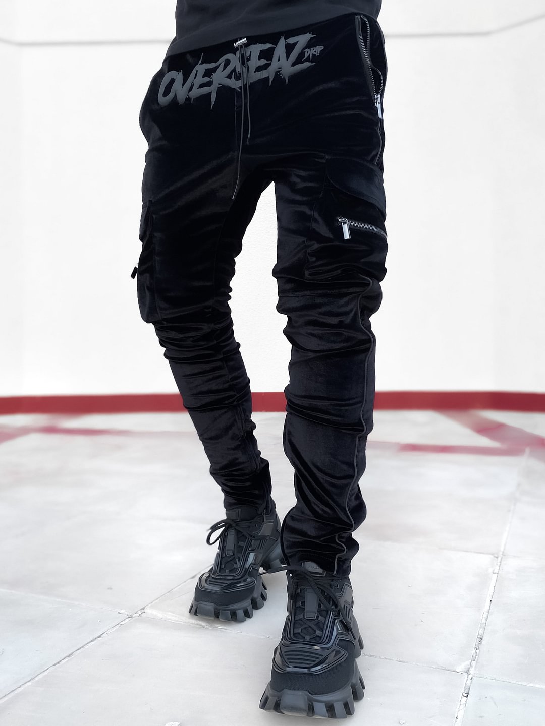 Obsidian Black Velour Track Pants