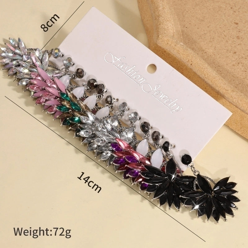 1 Set Exaggerated Rock Punk Geometric Rhombus Inlay Alloy Glass Silver Plated Drop Earrings