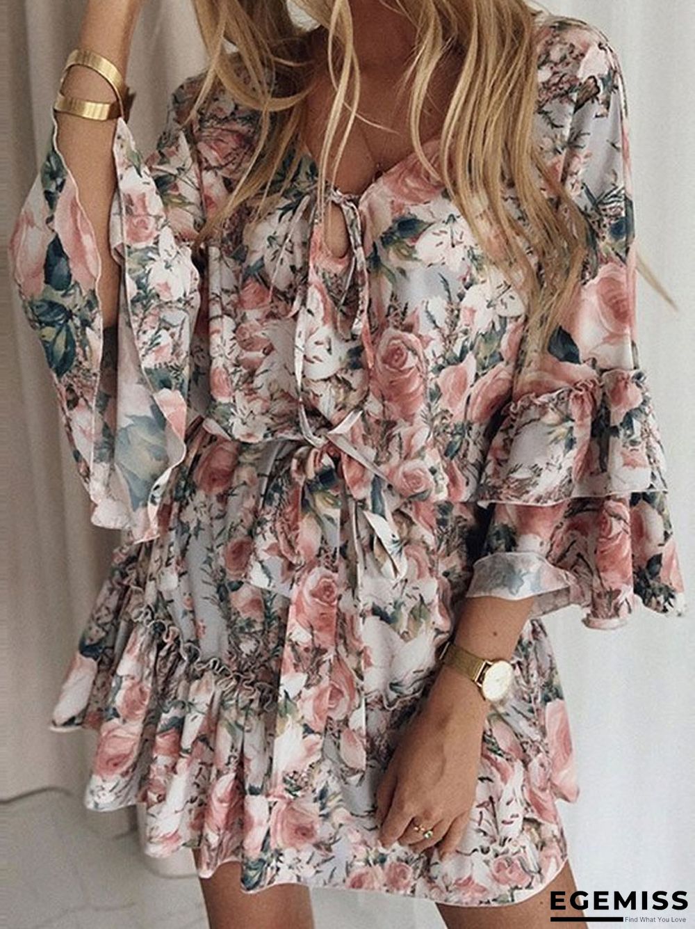 Commuter Chiffon Pink Pullover Slim Skirt Waist Dress | EGEMISS