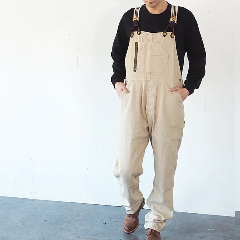 Vintage 12oz Denim All Season Beige Zip Overalls