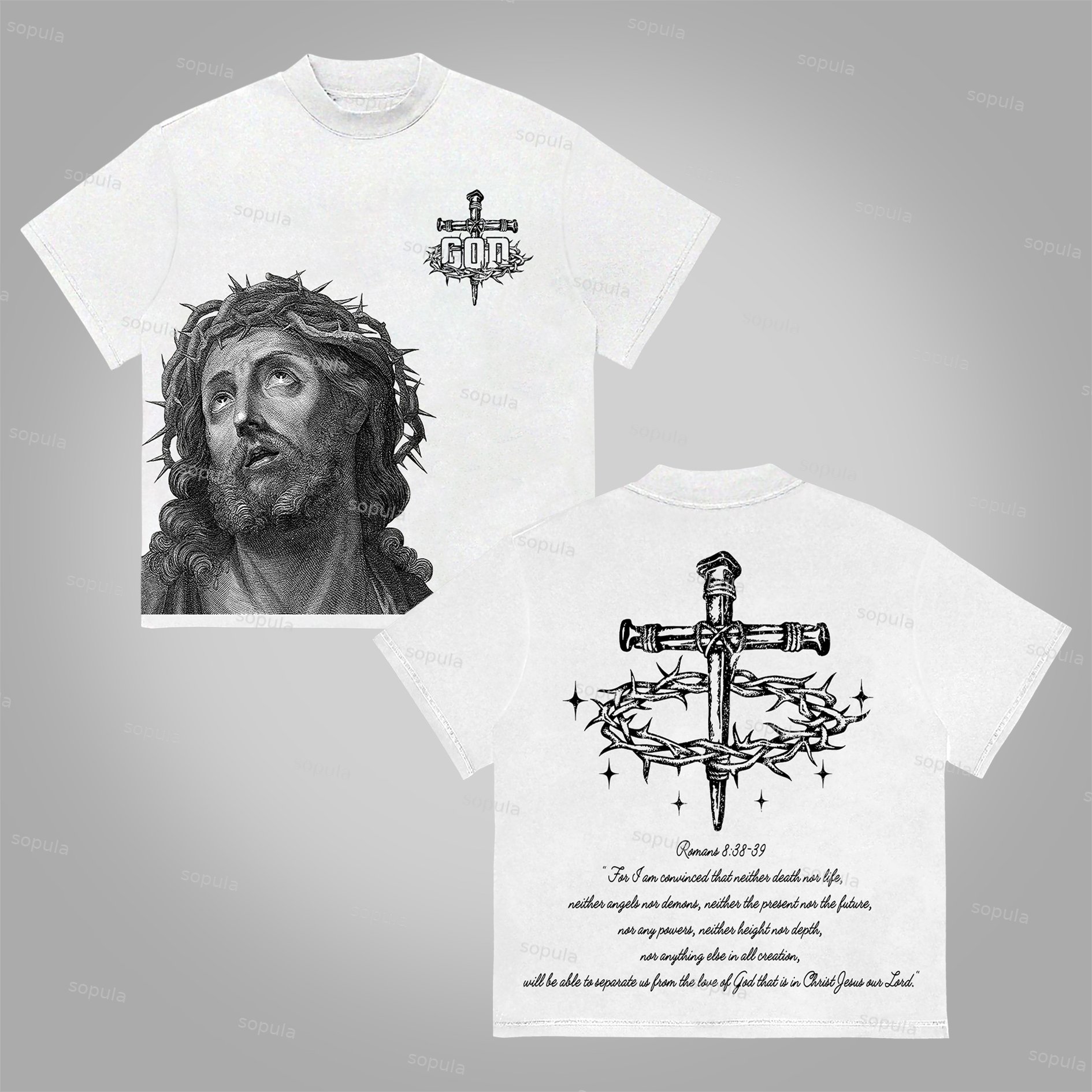 Sopula Jesus Portrait Cross Bible Graphic Print Cotton T-Shirt - Sopula｜Premium Graphic Tees & Graphic Clothing