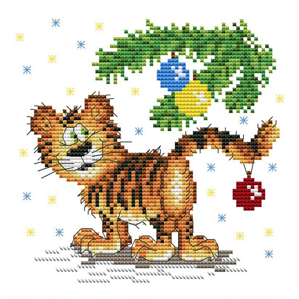 

Christmas Tiger - 14CT Stamped Cross Stitch - 19*19cm, 501 Original
