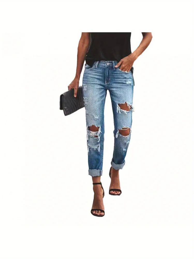 Amazon European And American Fashion Retro Slim Fit Jeans For Women