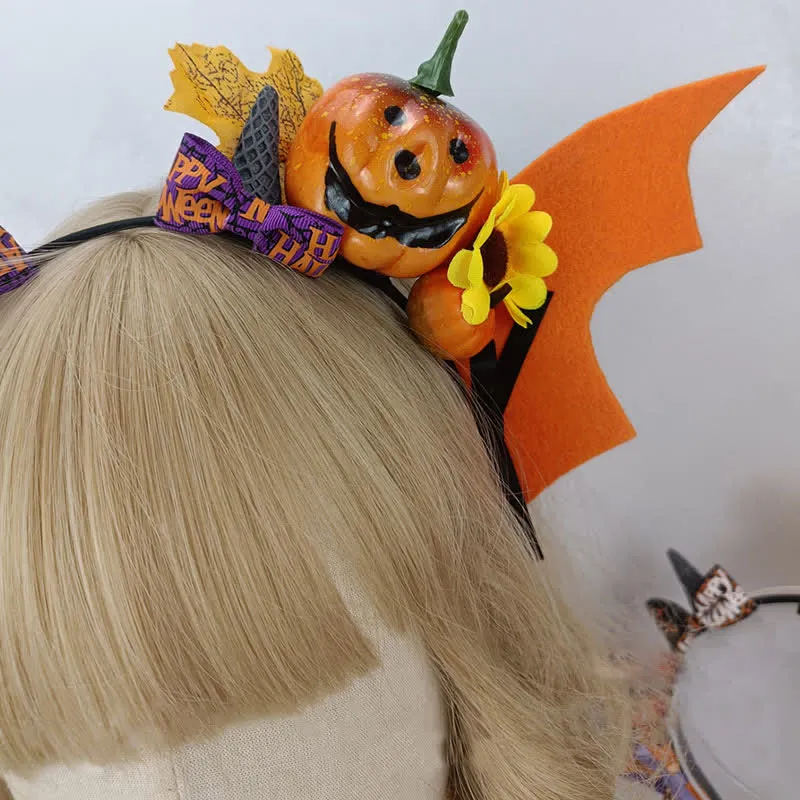 Gothic Pumpkin Bat Wings Headband Halloween Hair Accessory