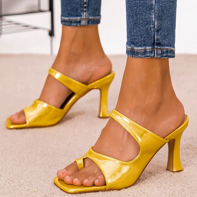 Gold Kitten Heels Square Toe Mules Sandals Vdcoo