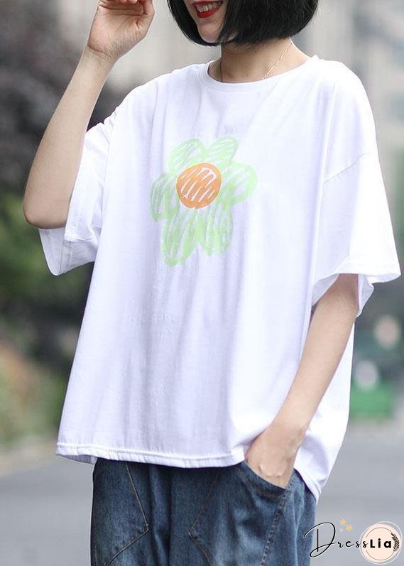 Unique Grey O-Neck Print Summer Cotton Tees