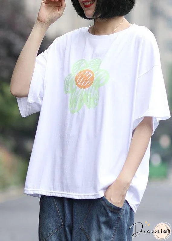 Unique Grey O-Neck Print Summer Cotton Tees