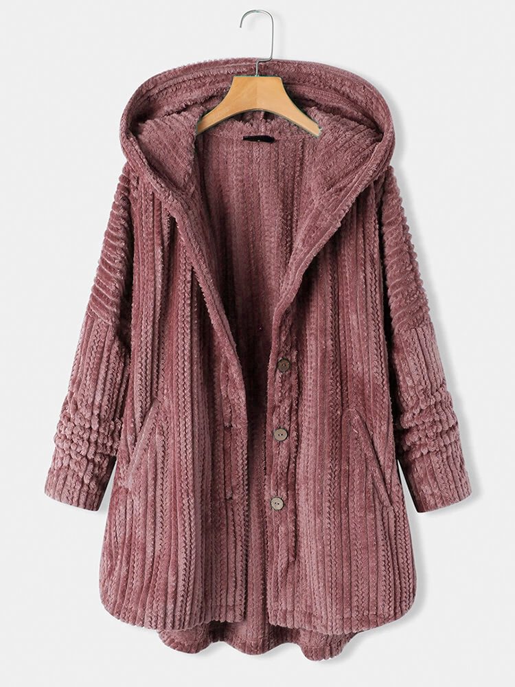Hooded Single-breasted Loose Plush Temperament Long Sleeve Coat Women