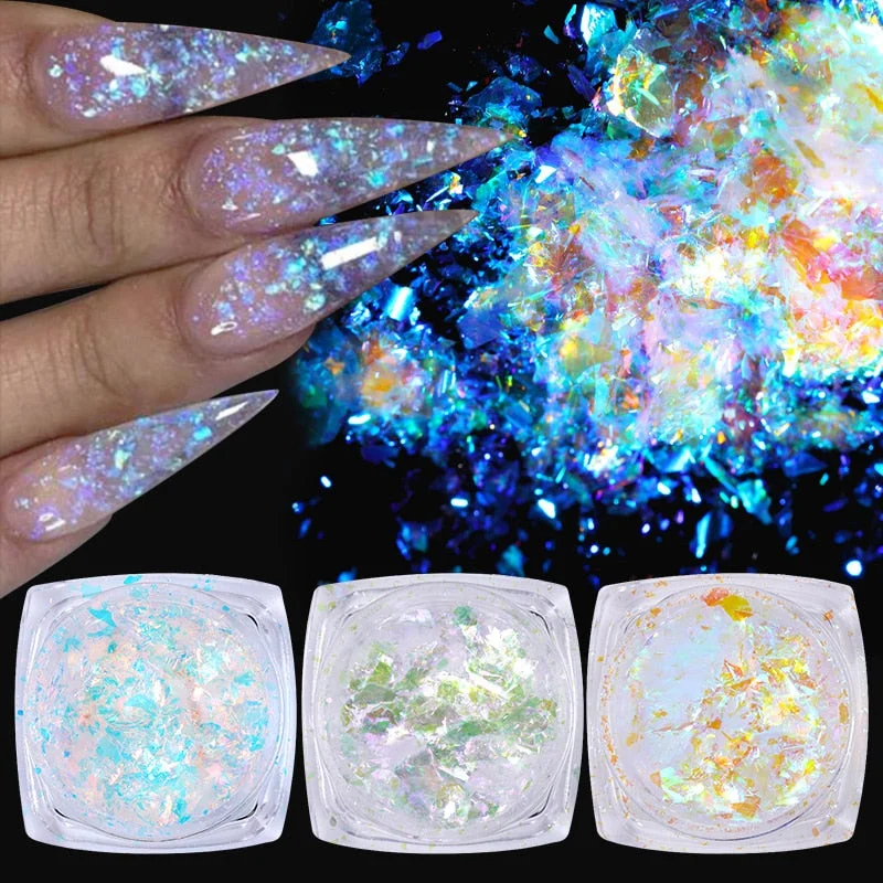 Crystals Aurora Nail Powder Iridescent Glitter Fire Opal Star Nail Art Cloud Flakes Chrome Powder Paillettes Nail Sequins-Nail Inspo