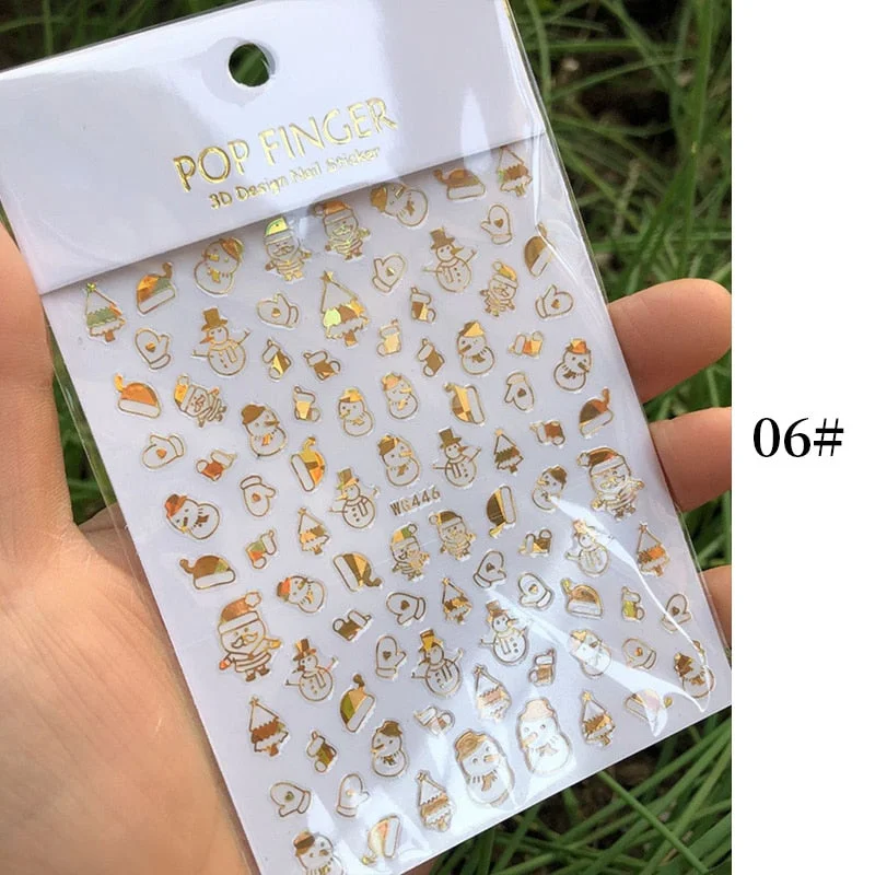 1 Sheet New Roman English Alphabet Number 3D Nail Stickers Christmas Animals iridescent Gold Silver Word Small Letters Nail