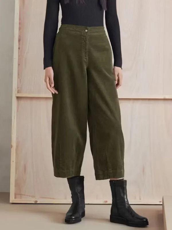 Women's Wide-legged Seven-minute Corduroy Pants