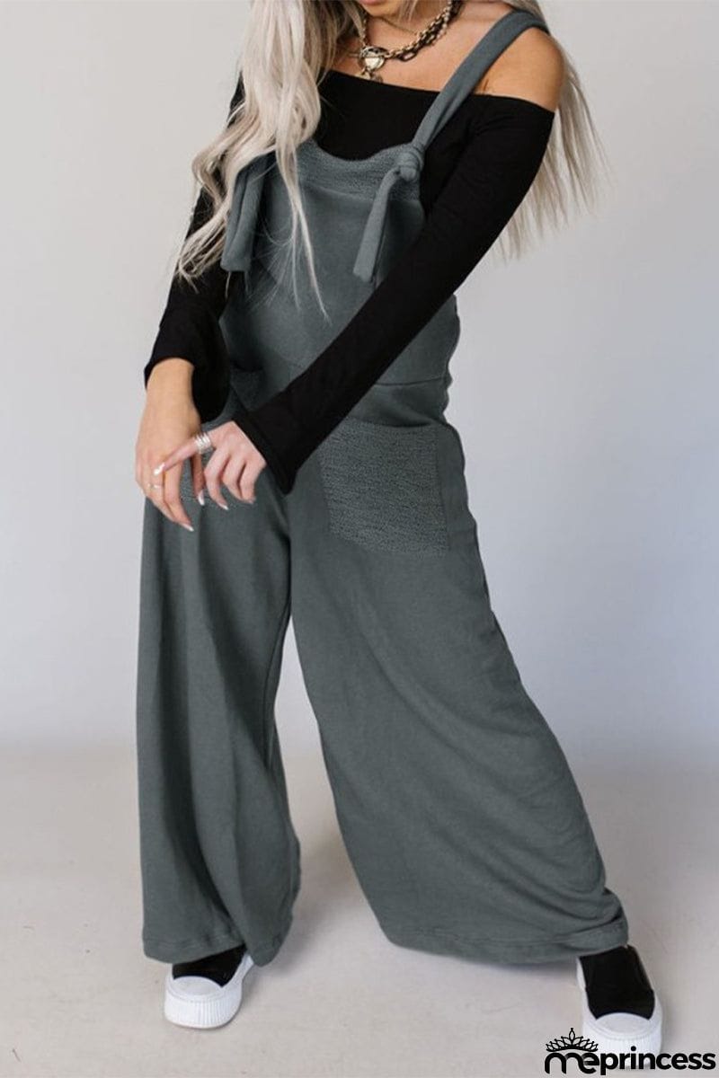 Casual Solid Pocket U Neck Loose Jumpsuits